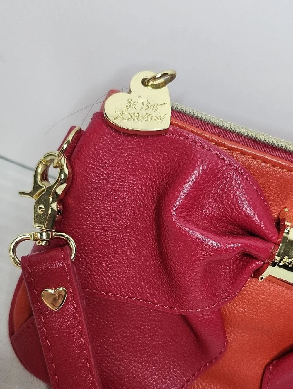 Betsey Johnson Red Orange Bow Wristlet Clutch NWOT